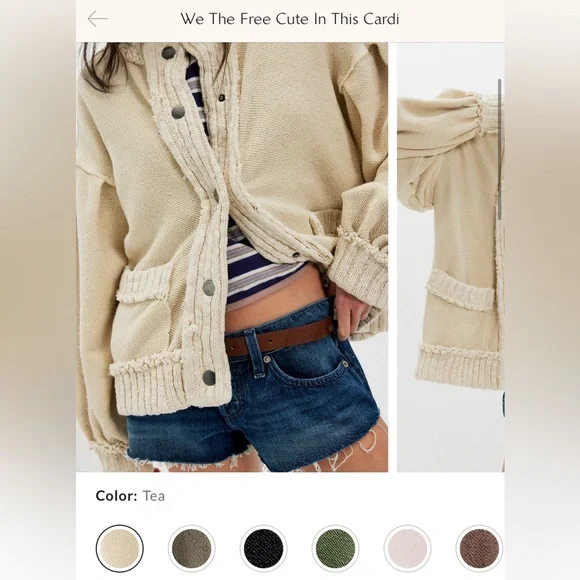 NWOT Free People We The Free Cute In This Cardi - Tea Ivory Cream - Large - Picture 7 of 10